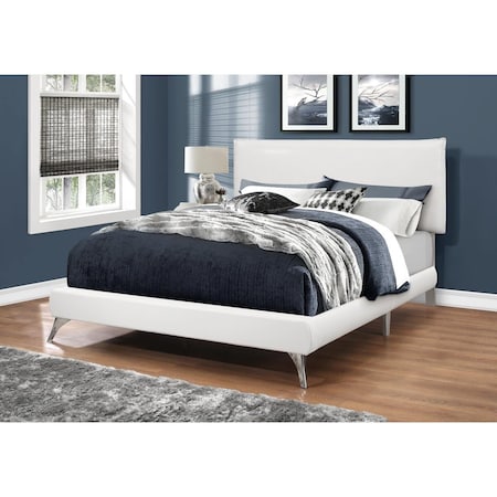 Gfancy Fixtures 47.25 in. White Solid Wood MDF Foam & Linen Queen Sized Bed with Chrome Legs GF3100201
